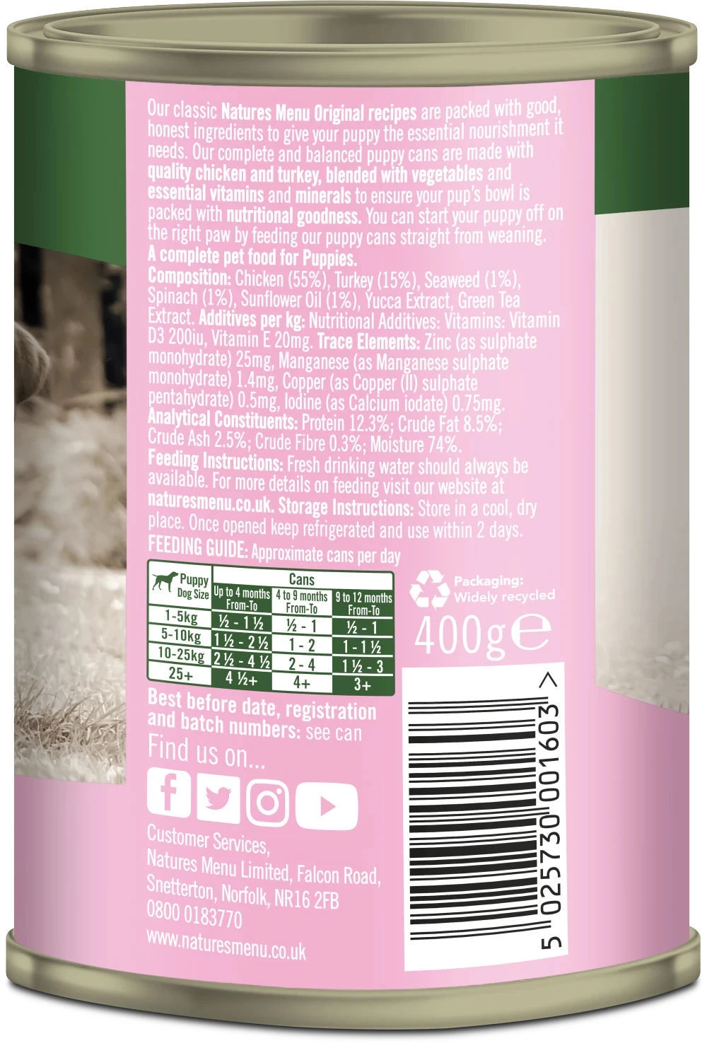 Natures Menu Dog - Original Puppy Cans Junior Chicken & Turkey 12x400g 4 Natures Menu Dog - Original Puppy Cans Junior Chicken & Turkey 12x400g - Image 2
